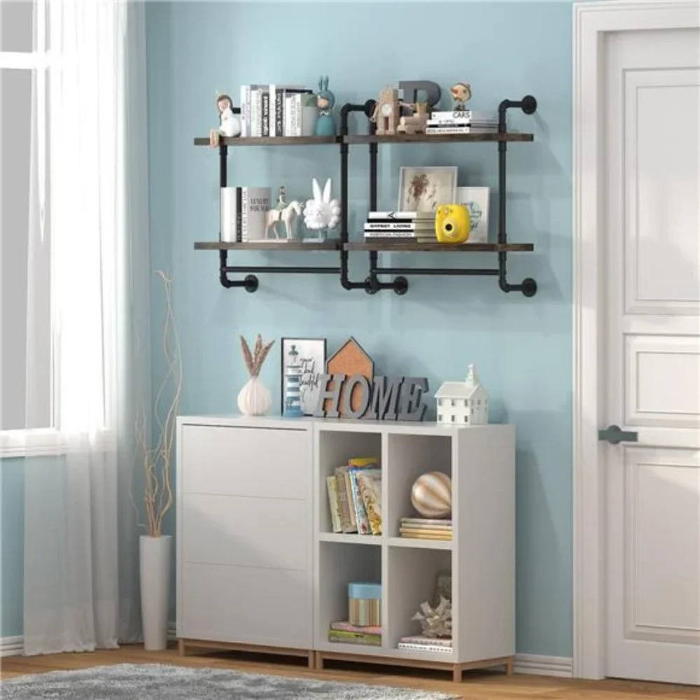 24inch Pipe Shelving Bathroom Shelves Wall Mounted with Towel bar,(Brown, 24'')